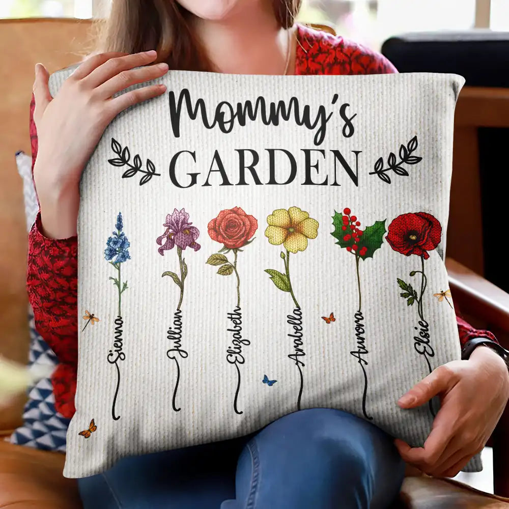 Gift For Grandma, Gift For Aunt, Gift For Mother, Happy, Gift For Wife, Gift For Women, Gift For Yourself - Knitted Effect Birth Flower Grandma's Garden - Personalized Pillow