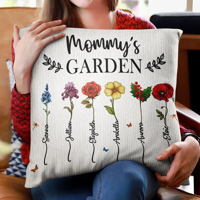 Gift For Grandma, Gift For Aunt, Gift For Mother, Happy, Gift For Wife, Gift For Women, Gift For Yourself - Knitted Effect Birth Flower Grandma's Garden - Personalized Pillow