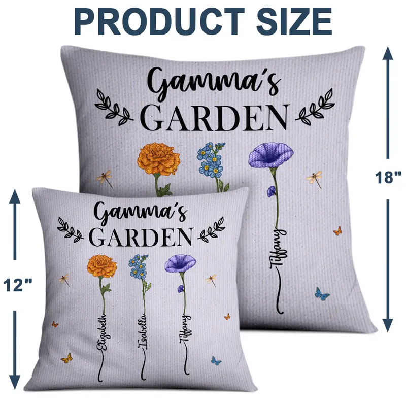 Gift For Grandma, Gift For Aunt, Gift For Mother, Happy, Gift For Wife, Gift For Women, Gift For Yourself - Knitted Effect Birth Flower Grandma's Garden - Personalized Pillow
