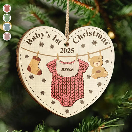 Knitted Onesie Baby's First Christmas - Personalized Custom Shaped Wooden Ornament