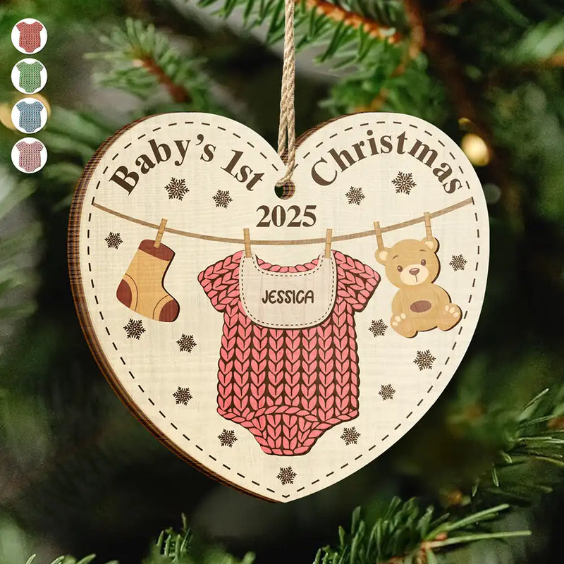 Christmas,Happy,New baby - Knitted Onesie Baby's First Christmas - Personalized Custom Shaped Wooden Ornament