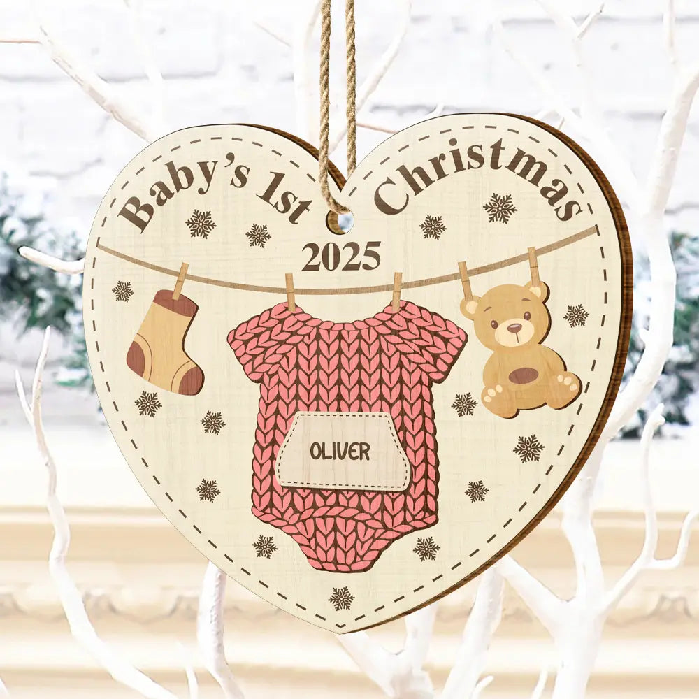 Christmas,Happy,New baby - Knitted Onesie Baby's First Christmas - Personalized Custom Shaped Wooden Ornament