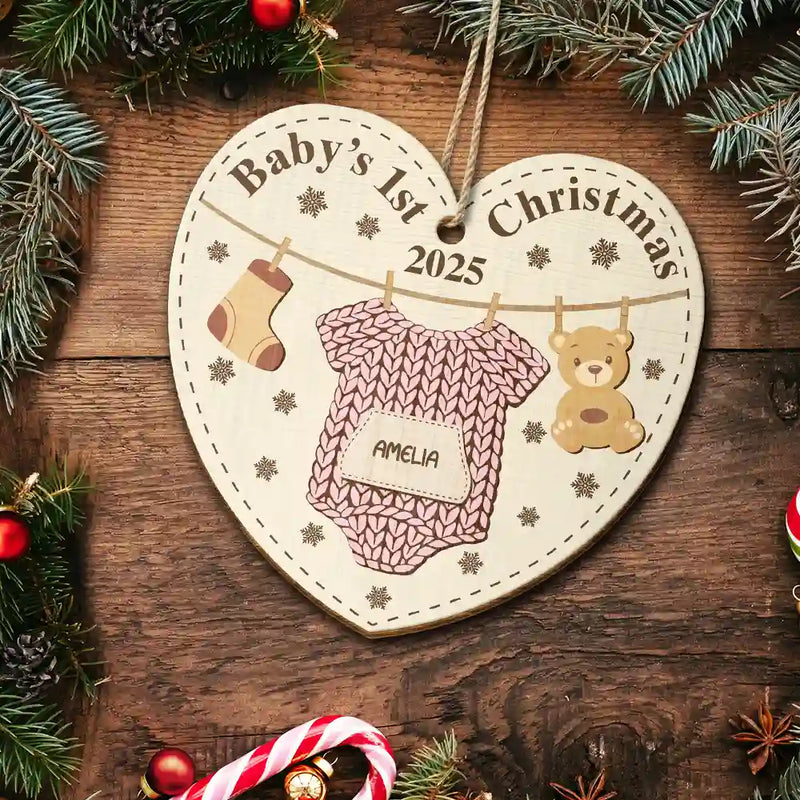 Christmas,Happy,New baby - Knitted Onesie Baby's First Christmas - Personalized Custom Shaped Wooden Ornament