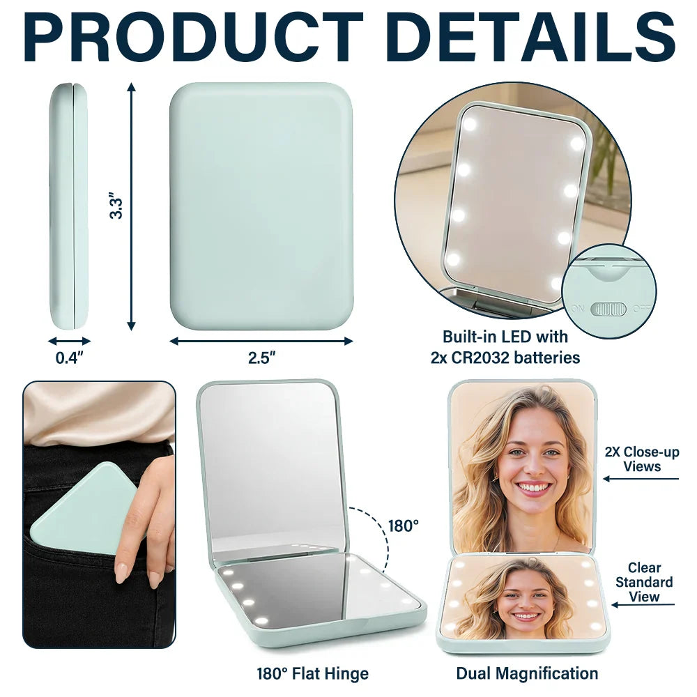 Gift For Yourself, Gift For Women, Custom Photo, Art Design, Sentimental, Photo - Pencil Sketch - Remove BG - Custom Photo Family Couple Pet Pencil Sketch Toile De Jouy - Personalized LED Compact Mirror