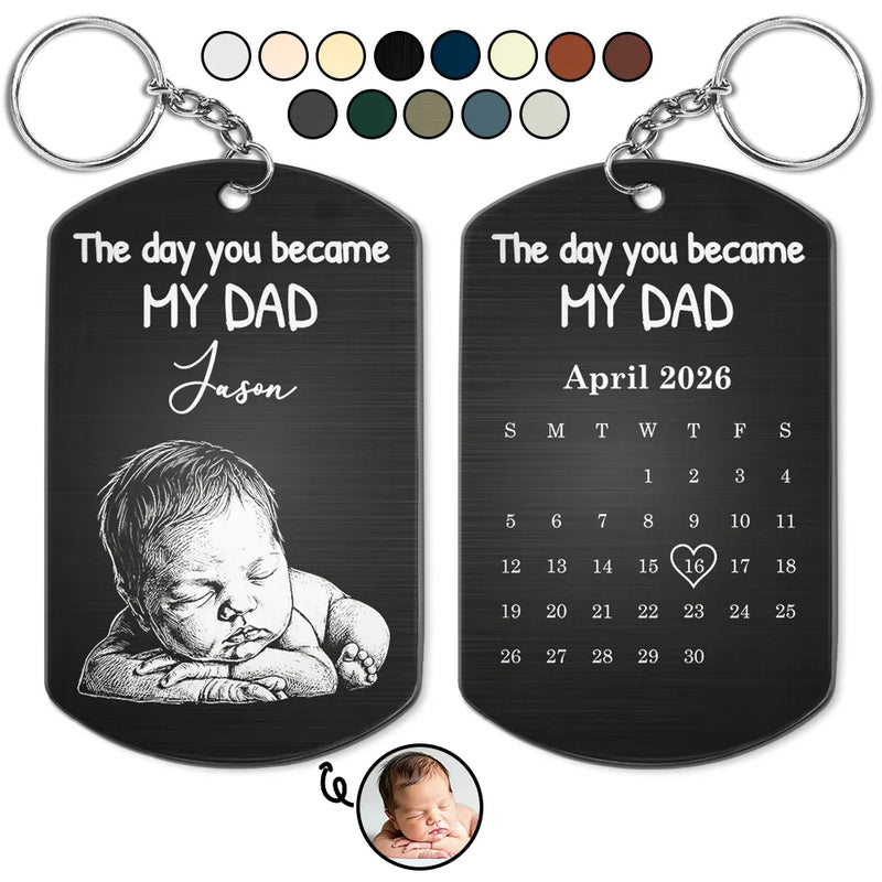 Custom Photo Pencil Sketch Calendar The Day You Became My Mom Dad - Personalized Aluminum Keychain