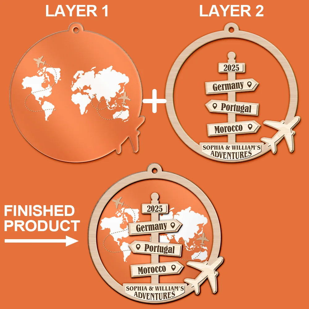 Travel Couple Goal, Destination Of All Year - Personalized 2-Layered Mix Ornament