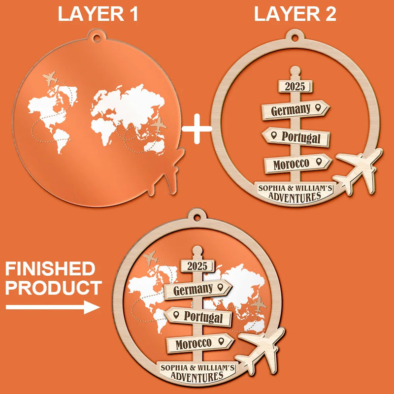 Travel Couple Goal, Destination Of All Year - Personalized 2-Layered Mix Ornament