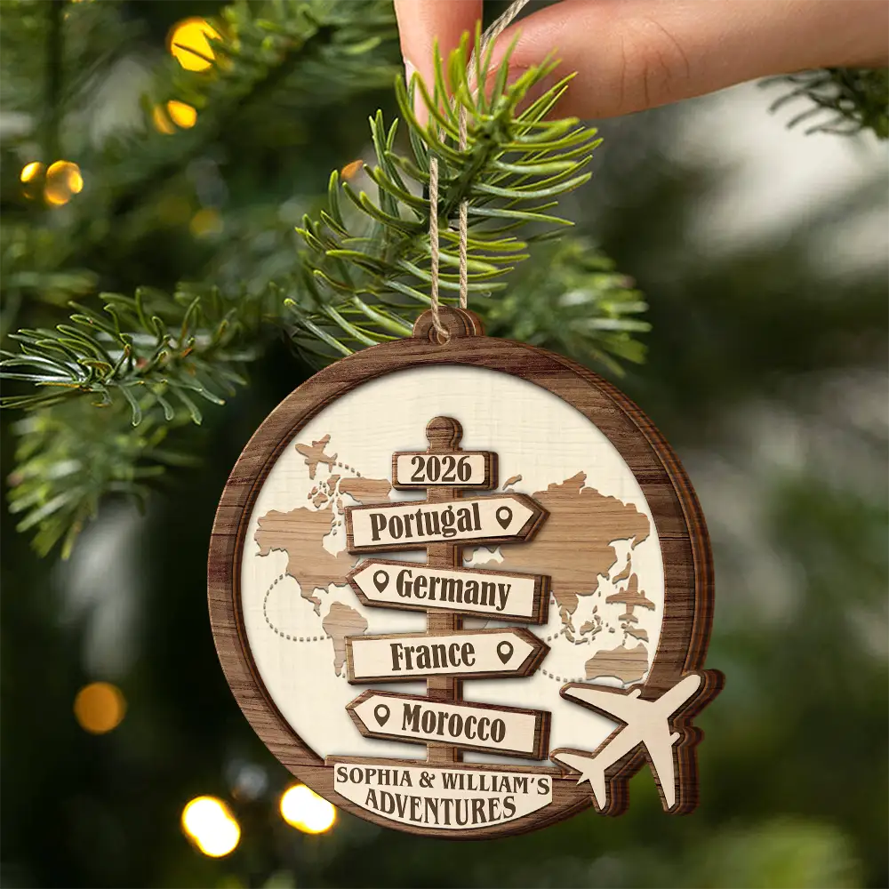 Travel Couple Goal, Destination Of All Year - Personalized 2-Layered Wooden Ornament