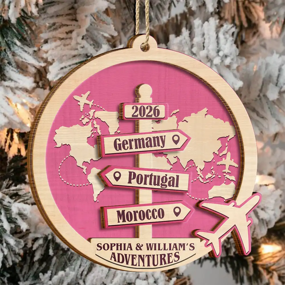 Travel Couple Goal, Destination Of All Year - Personalized 2-Layered Wooden Ornament