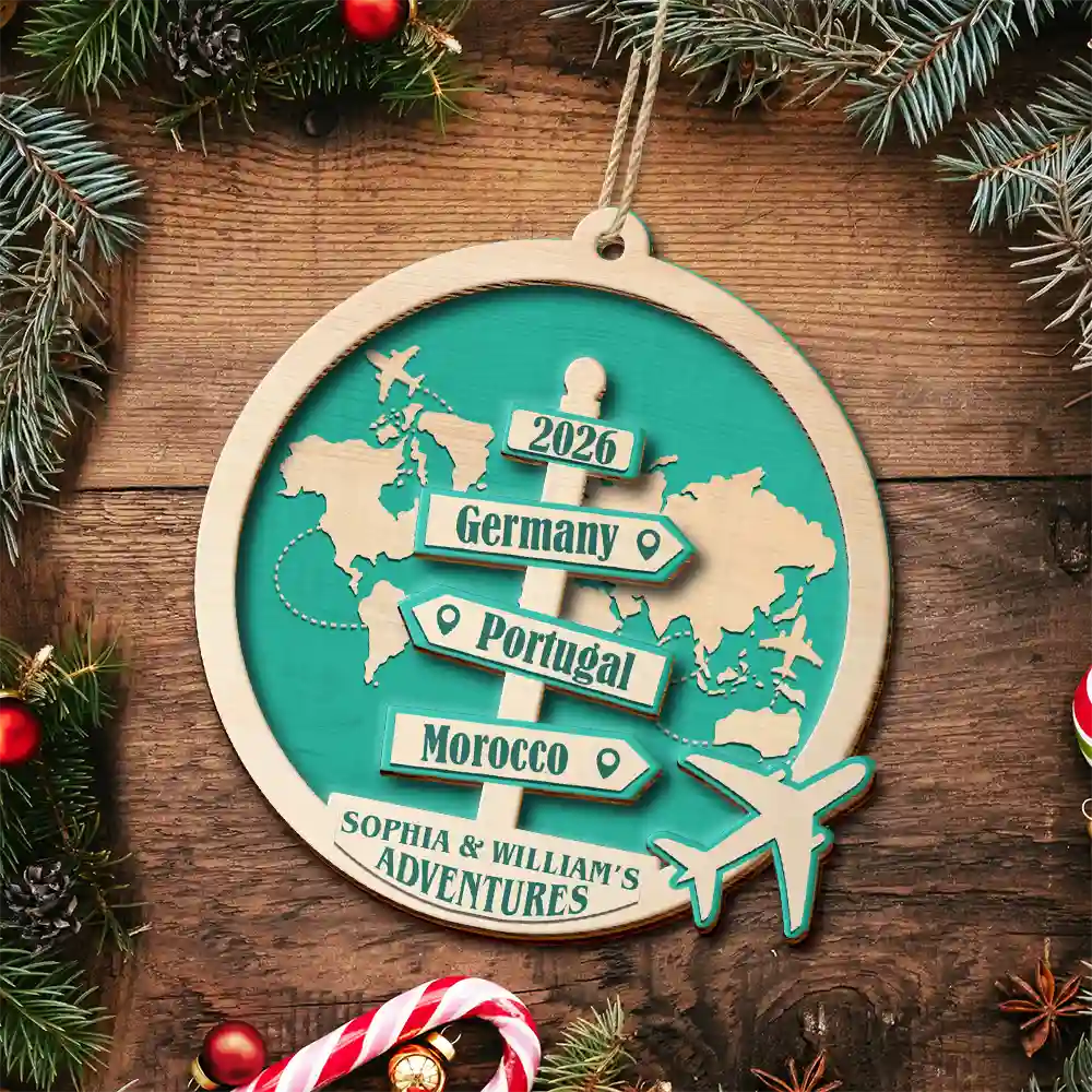Travel Couple Goal, Destination Of All Year - Personalized 2-Layered Wooden Ornament