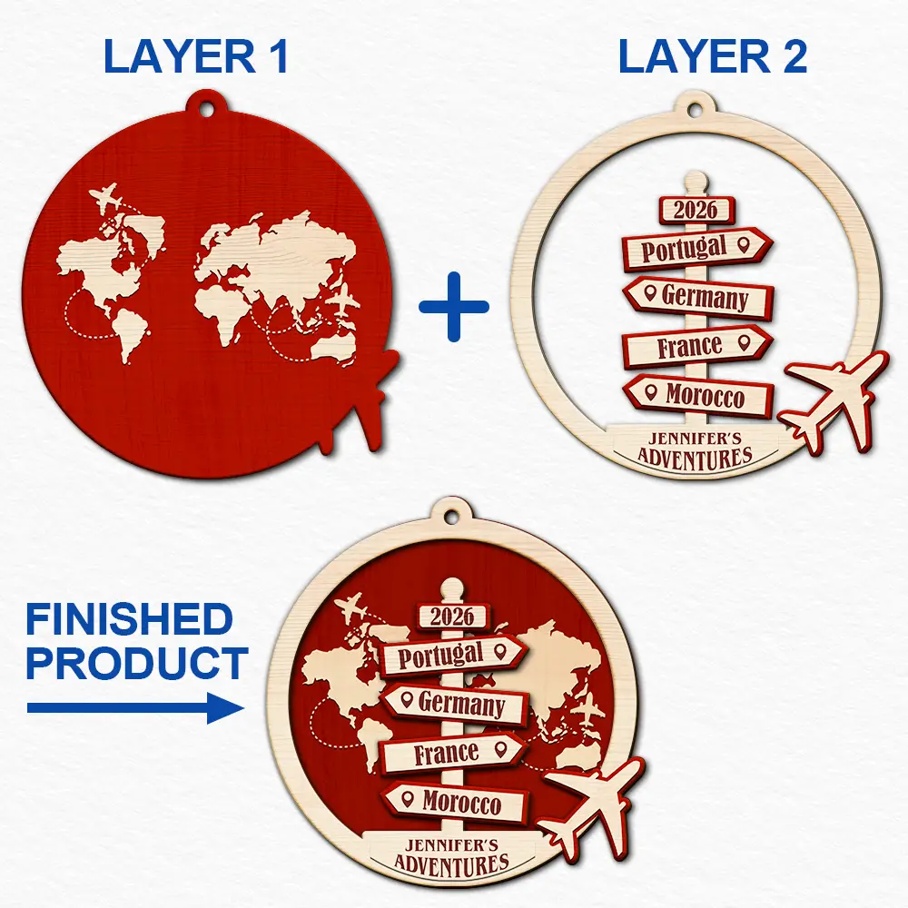 Travel Couple Goal, Destination Of All Year - Personalized 2-Layered Wooden Ornament