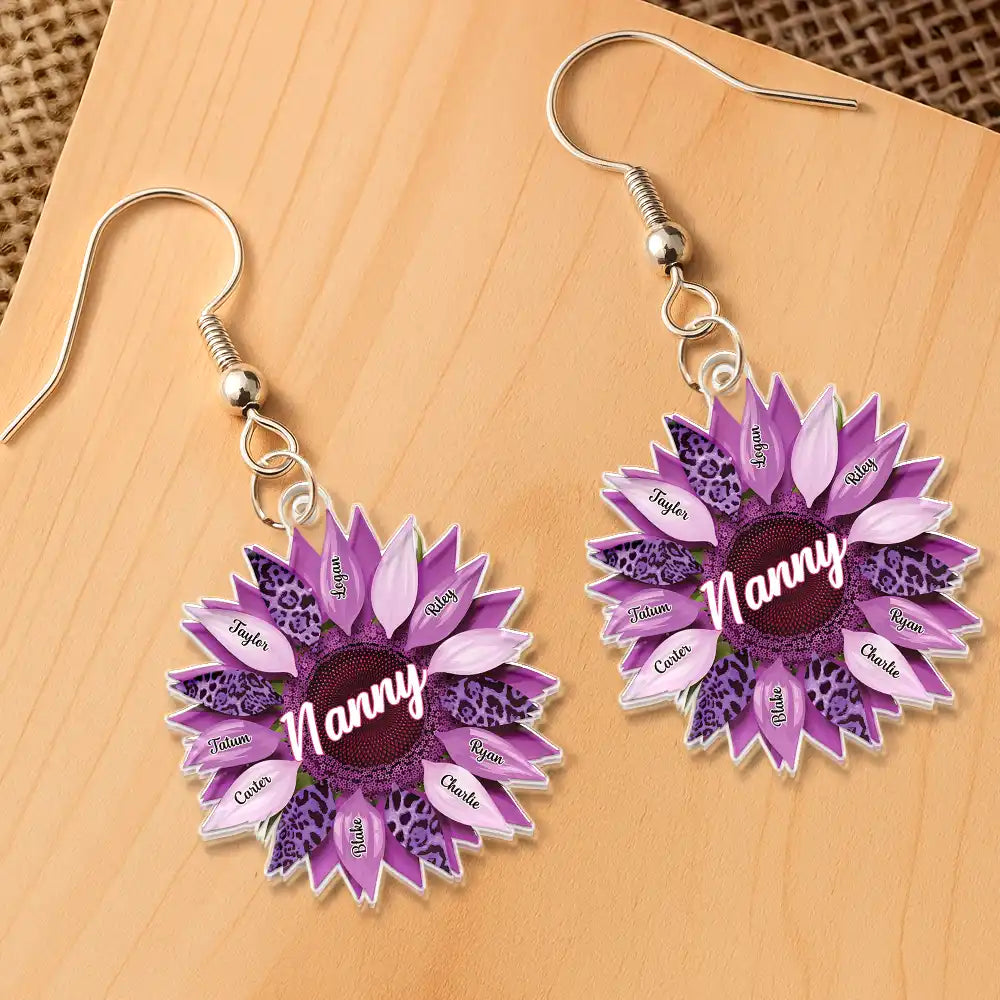 Gift For Mother,Gift For Grandma,Happy - Nana, Mom, Auntie Family Sunflower - Birthday, Loving Gift For Mother, Grandma, Grandmother - Personalized Acrylic Earrings