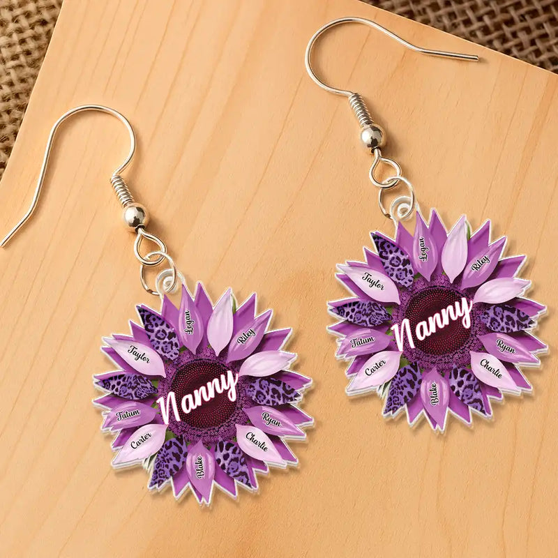 Gift For Mother,Gift For Grandma,Happy - Nana, Mom, Auntie Family Sunflower - Birthday, Loving Gift For Mother, Grandma, Grandmother - Personalized Acrylic Earrings