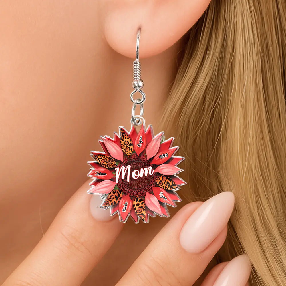 Gift For Mother,Gift For Grandma,Happy - Nana, Mom, Auntie Family Sunflower - Birthday, Loving Gift For Mother, Grandma, Grandmother - Personalized Acrylic Earrings