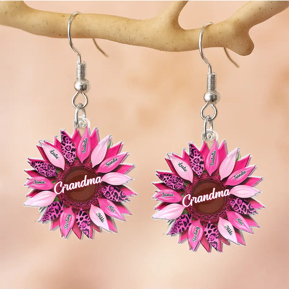 Gift For Mother,Gift For Grandma,Happy - Nana, Mom, Auntie Family Sunflower - Birthday, Loving Gift For Mother, Grandma, Grandmother - Personalized Acrylic Earrings