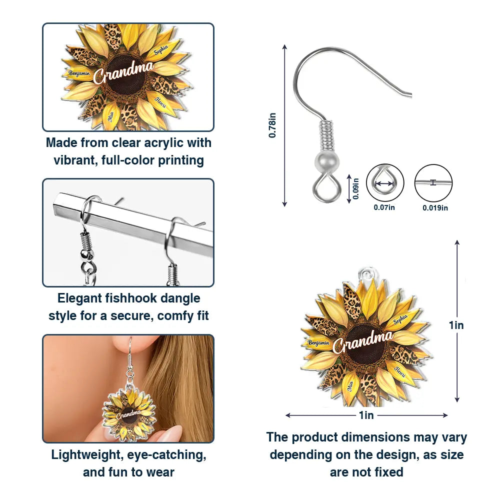 Gift For Mother,Gift For Grandma,Happy - Nana, Mom, Auntie Family Sunflower - Birthday, Loving Gift For Mother, Grandma, Grandmother - Personalized Acrylic Earrings