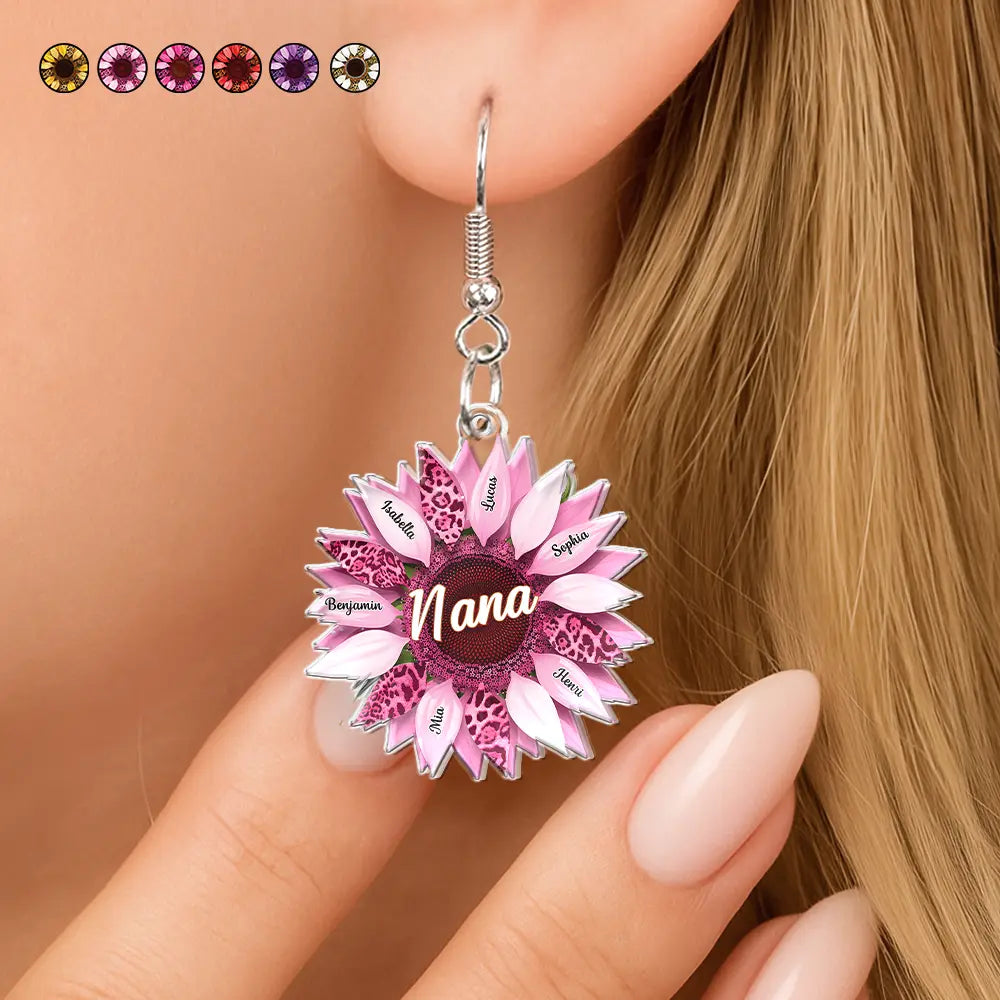 Gift For Mother,Gift For Grandma,Happy - Nana, Mom, Auntie Family Sunflower - Birthday, Loving Gift For Mother, Grandma, Grandmother - Personalized Acrylic Earrings