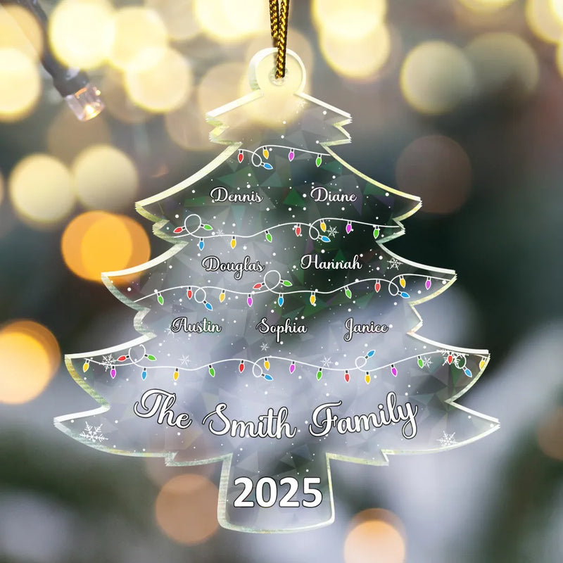 Love,Family - Christmas Tree With Family Names And Led Lights - Personalized Holographic Acrylic Ornament