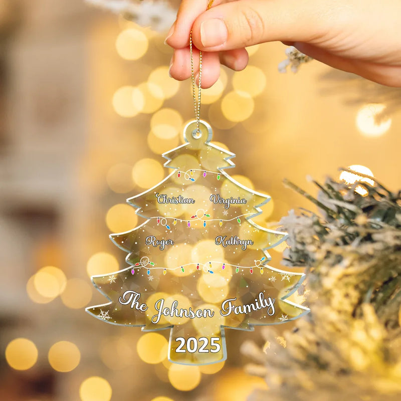 Love,Family - Christmas Tree With Family Names And Led Lights - Personalized Holographic Acrylic Ornament