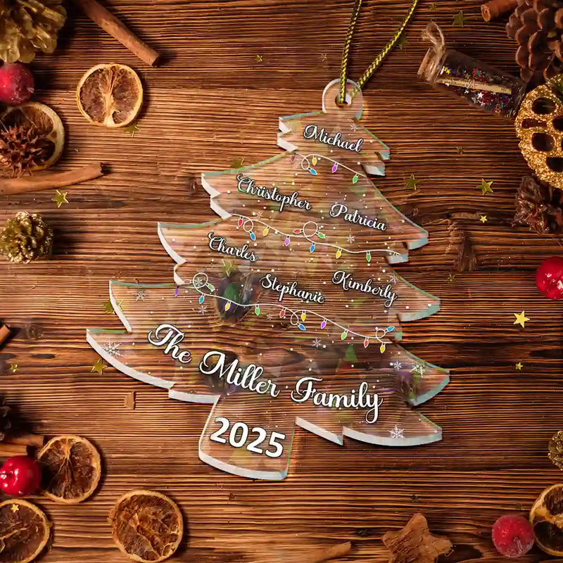 Love,Family - Christmas Tree With Family Names And Led Lights - Personalized Holographic Acrylic Ornament