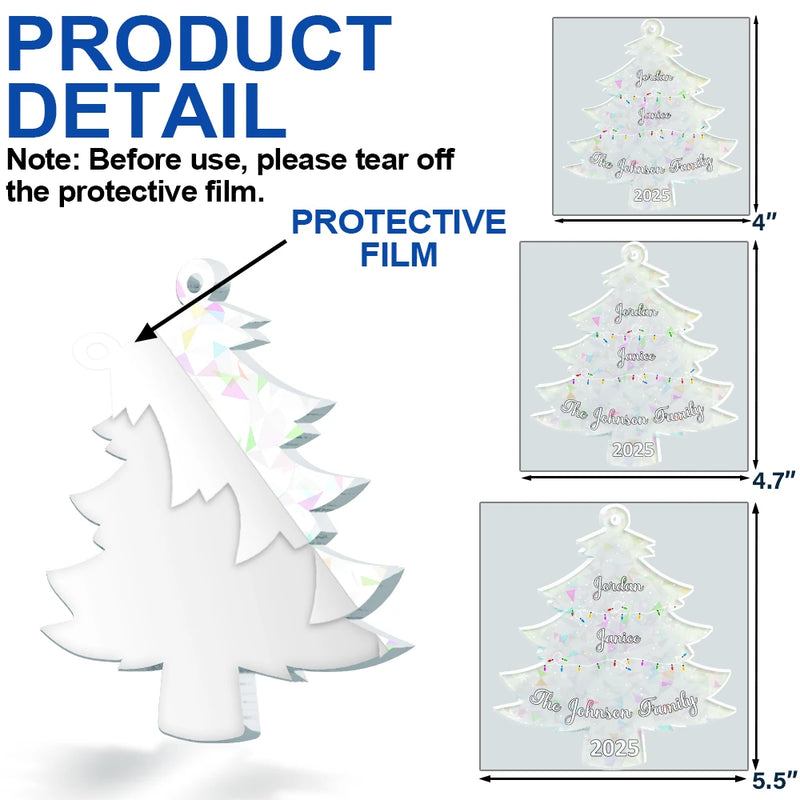 Love,Family - Christmas Tree With Family Names And Led Lights - Personalized Holographic Acrylic Ornament