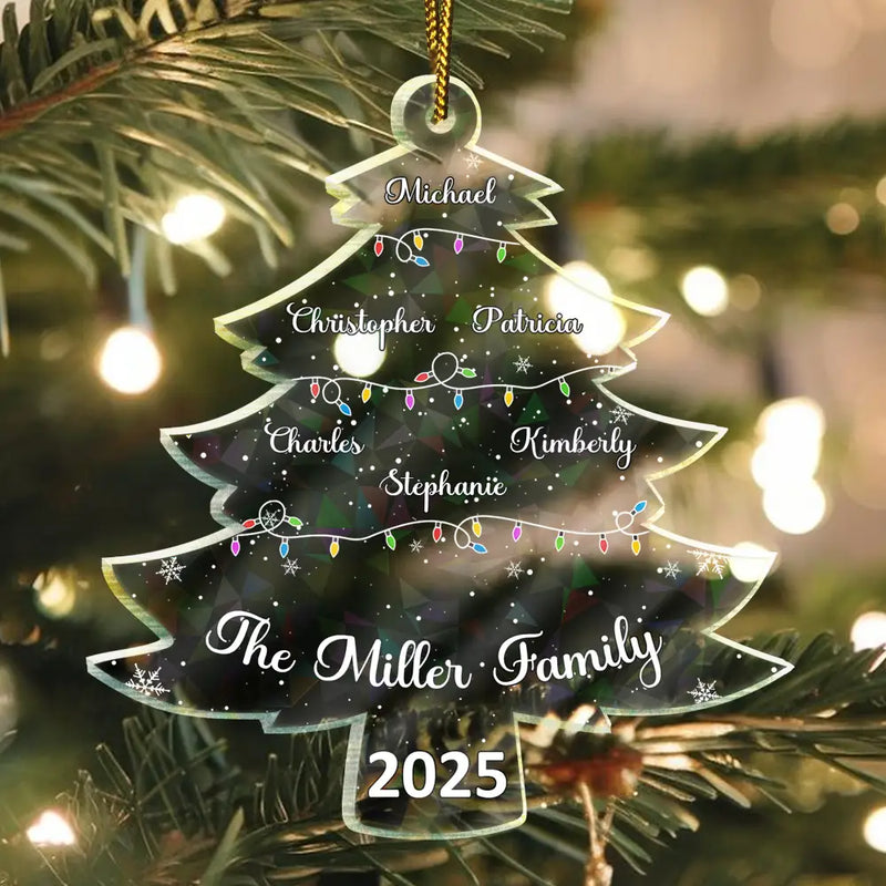 Love,Family - Christmas Tree With Family Names And Led Lights - Personalized Holographic Acrylic Ornament