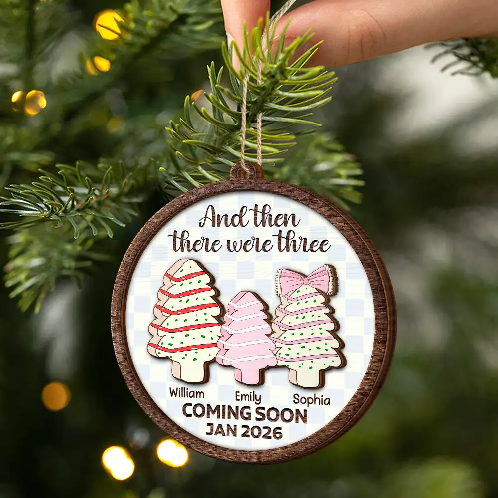 Family,New baby - Christmas Tree Family And Then There Were Three - Personalized 2-Layered Wooden Ornament