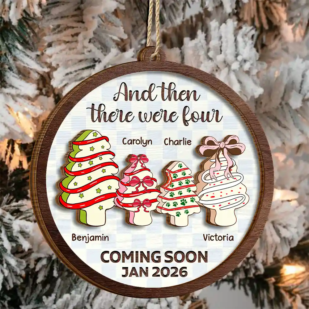 Family,New baby - Christmas Tree Family And Then There Were Three - Personalized 2-Layered Wooden Ornament