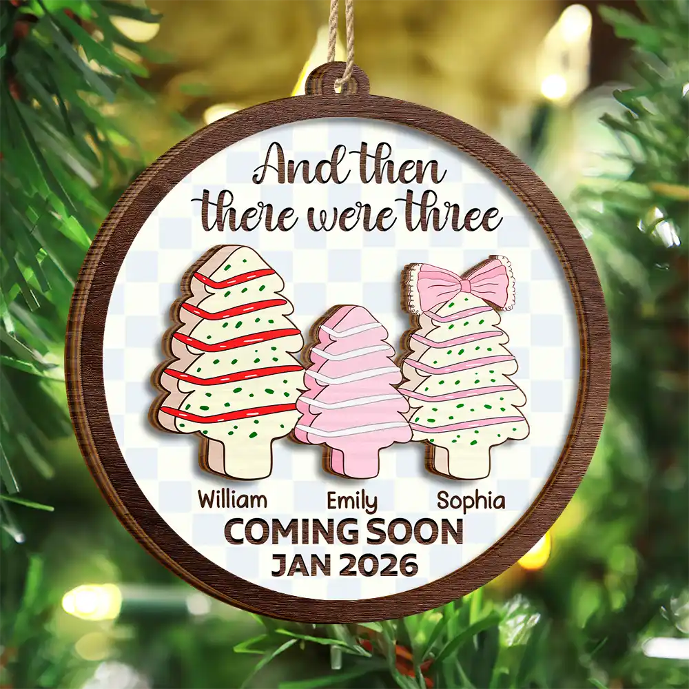 Christmas Tree Family And Then There Were Three - Personalized 2-Layered Wooden Ornament