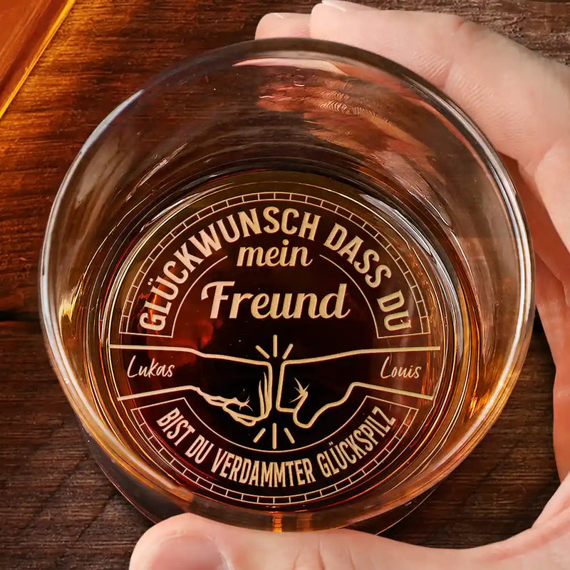 Gift For Men,Gift For Father,Gift For Brothers,Gift For Sibling,Cousin,Funny,German,Non-Eng - Glückwunsch Dass Du Mein Bruder Bist Du Glückspilz - Personalisiertes Whiskyglas Mit Gravur
