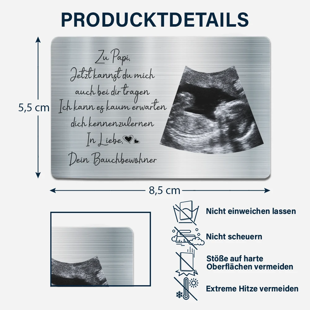 New Dad,New baby,Happy,Love,Gift For Father,Family,Non-Eng,German,Custom Photo - Eigenes Foto Zu Papa Jetzt Kannst Du Mich Auch Bei Dir Tragen - Personalisierte Aluminium-Brieftaschenkarte