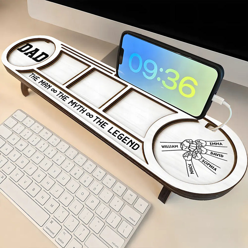 Gift For Men,Gift For Grandpa,Gift For Father,Gift For Husband,Gift For Couples,Gift For Boyfriend,Non-Eng,Icon,Adorable - Faux Engraving Effect Fist Bump Daddy Grandpa And Kids - Personalized Desk Organizer