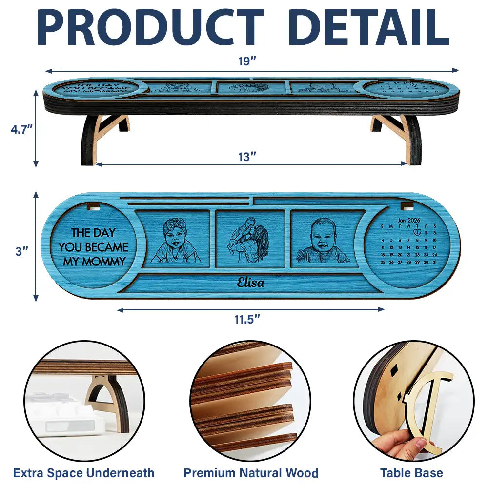 Gift For Men,Gift For Father,Gift For Mother,New Mom,New Dad,Gift For Women,Non-Eng,Photo - Pencil Sketch,Adorable - Custom Photo The Day You Became My Mom Dad Pencil Sketch - Personalized Desk Organizer