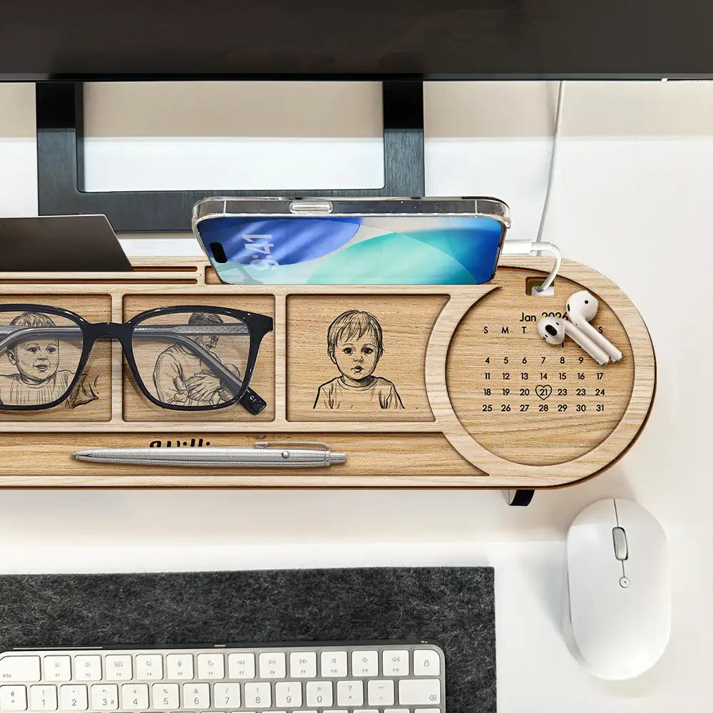 Gift For Men,Gift For Father,Gift For Mother,New Mom,New Dad,Gift For Women,Non-Eng,Photo - Pencil Sketch,Adorable - Custom Photo The Day You Became My Mom Dad Pencil Sketch - Personalized Desk Organizer