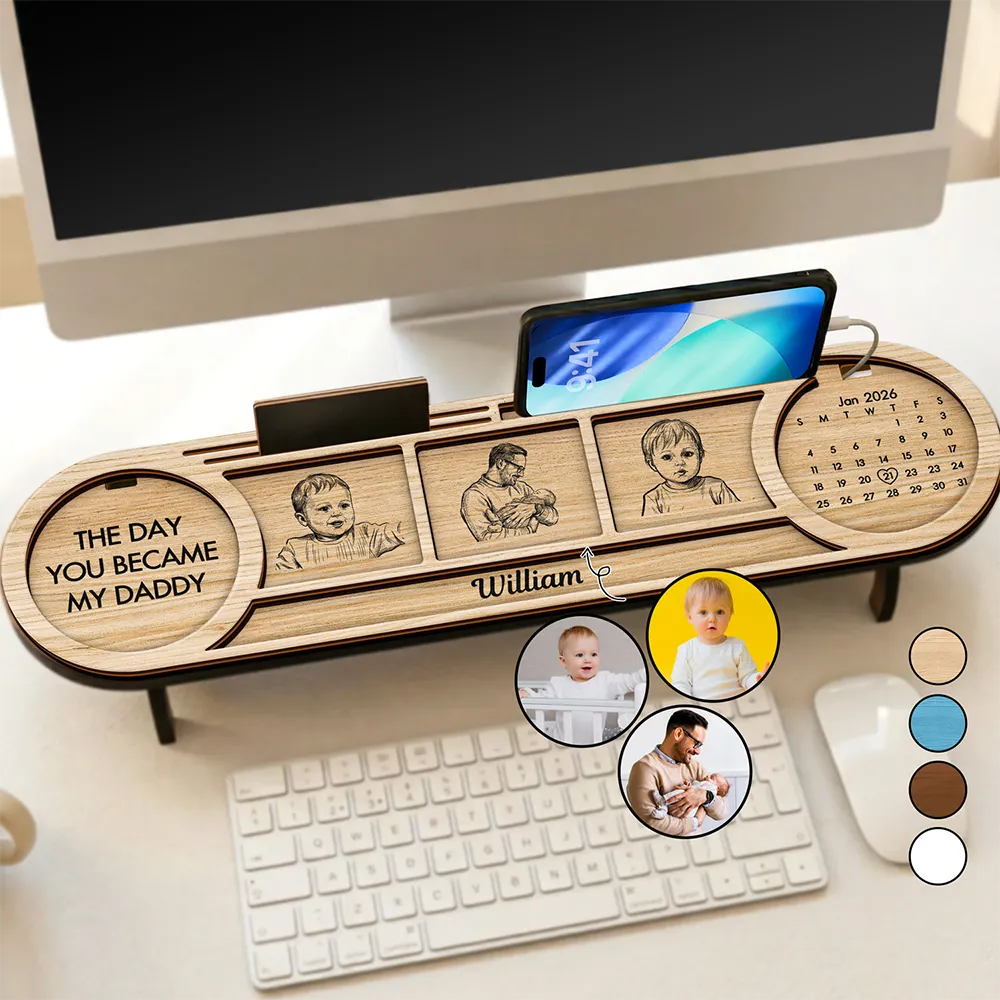 Custom Photo The Day You Became My Mom Dad Pencil Sketch - Personalized Desk Organizer