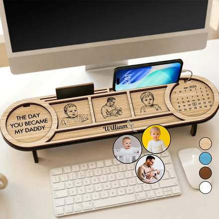 Custom Photo The Day You Became My Mom Dad Pencil Sketch - Personalized Desk Organizer