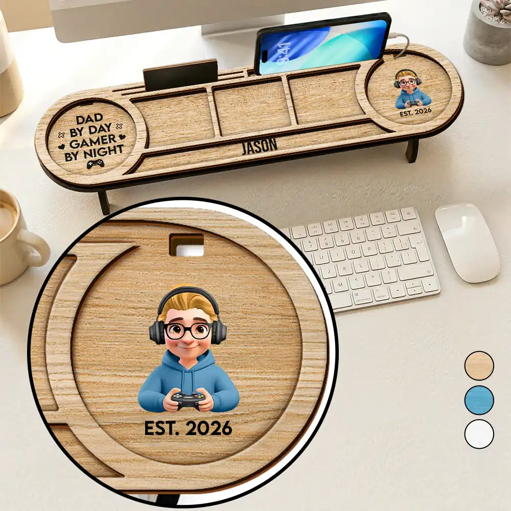 Dad By Day Gamer By Night - Personalized Desk Organizer