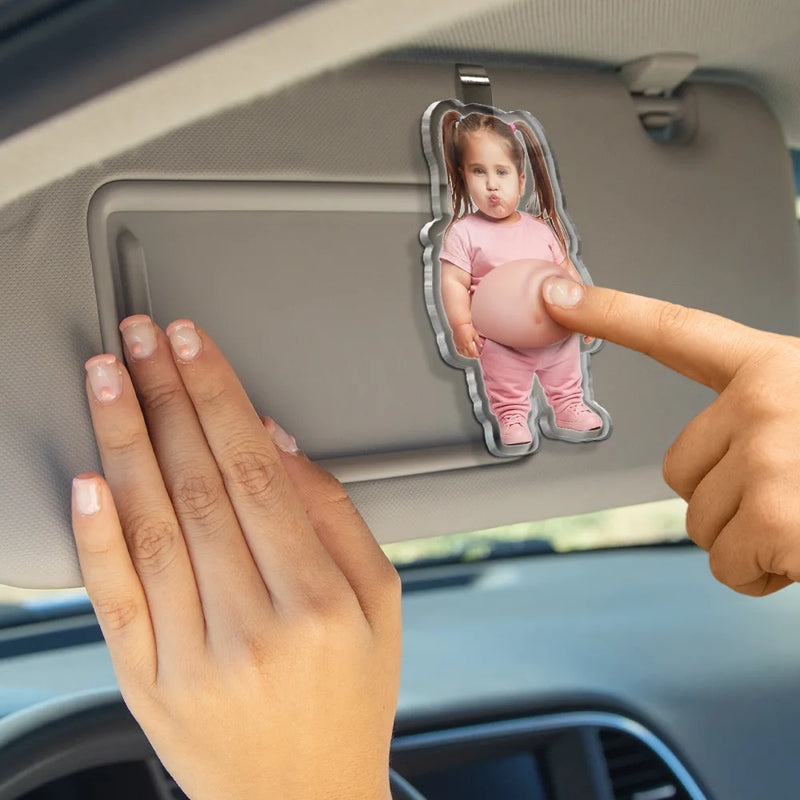 Custom Photo,Art Design,Family,Humorous,Photo - Belly Pose Figure - Custom Photo Belly Character Family Member And Pet - Personalized Squishy Acrylic Car Visor Clip
