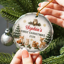 Top Market,Adorable,Gift For Baby,Christmas,Custom Text - Baby First Christmas Animals 3D Effect - Personalized Glass Ornament