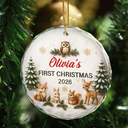 Top Market,Adorable,Gift For Baby,Christmas,Custom Text - Baby First Christmas Animals 3D Effect - Personalized Glass Ornament