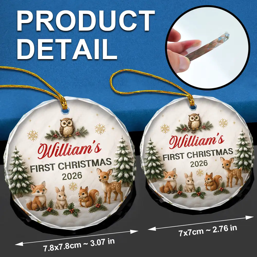 Top Market,Adorable,Gift For Baby,Christmas,Custom Text - Baby First Christmas Animals 3D Effect - Personalized Glass Ornament