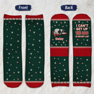 Christmas,Pet Lovers,Playful,Vector - Christmas Gift For Pet Lover - Personalized The Dog Is On My Lap Socks