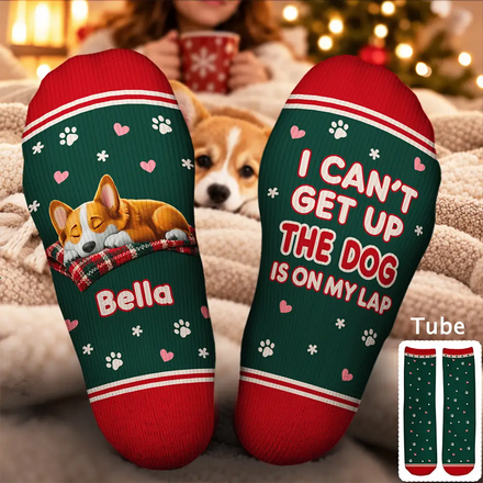 Christmas Gift For Pet Lover - Personalized The Dog Is On My Lap Socks