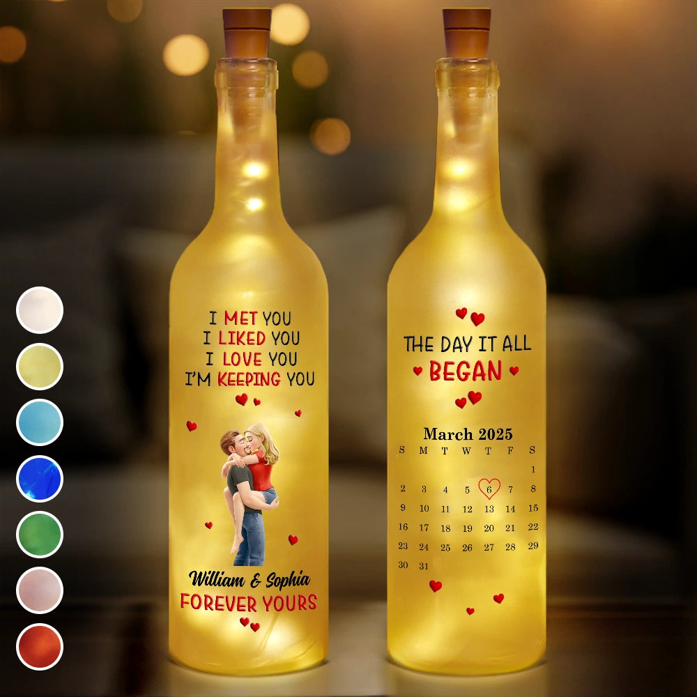Gift For Couples,Gift For Husband,Gift For Wife,Gift For Girlfriend,Love - Calendar I Met You Liked You Love You Forever - Personalised Bottle Light