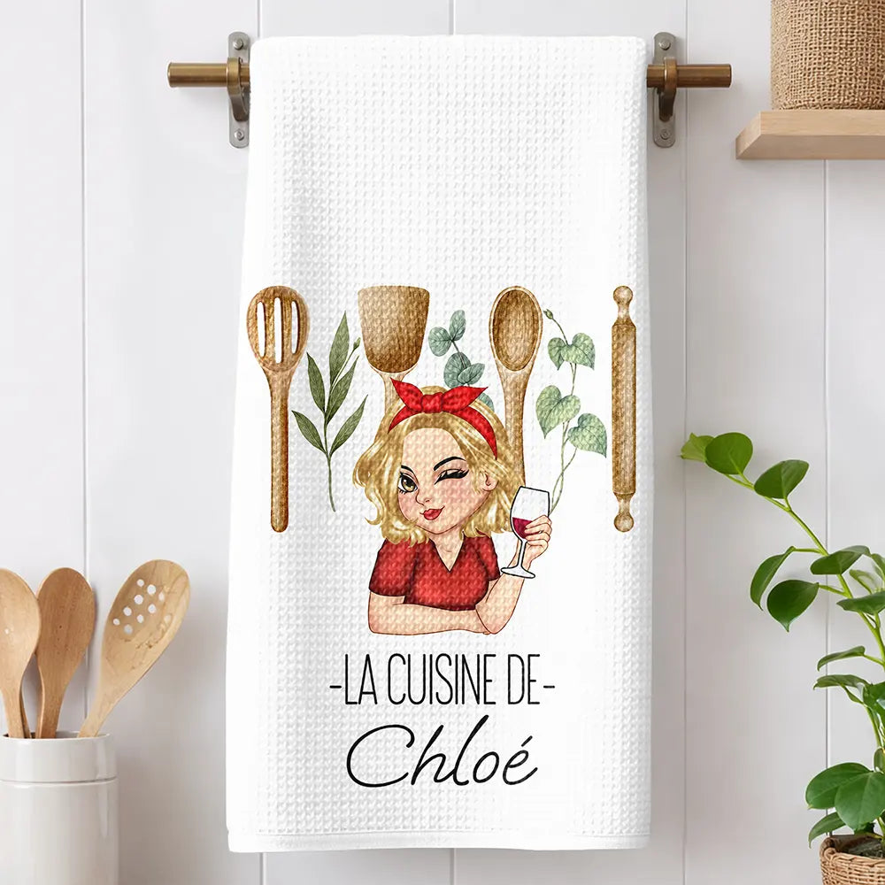 Gift For Wife,Gift For Girlfriend,Gift For Yourself,Gift For Women,Gift For Mother,Mom's Hobby,Gift For Grandma,Grandma's Hobby,Cooking,French,Non-Eng,Vector,Cozy - La Cuisine De Maman Mamie - Torchon De Cuisine Personnalisé
