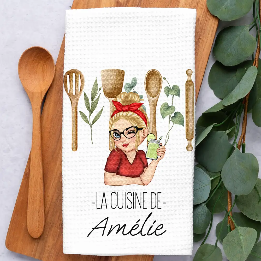Gift For Wife,Gift For Girlfriend,Gift For Yourself,Gift For Women,Gift For Mother,Mom's Hobby,Gift For Grandma,Grandma's Hobby,Cooking,French,Non-Eng,Vector,Cozy - La Cuisine De Maman Mamie - Torchon De Cuisine Personnalisé