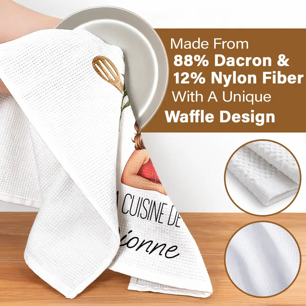 Gift For Wife,Gift For Girlfriend,Gift For Yourself,Gift For Women,Gift For Mother,Mom's Hobby,Gift For Grandma,Grandma's Hobby,Cooking,French,Non-Eng,Vector,Cozy - La Cuisine De Maman Mamie - Torchon De Cuisine Personnalisé