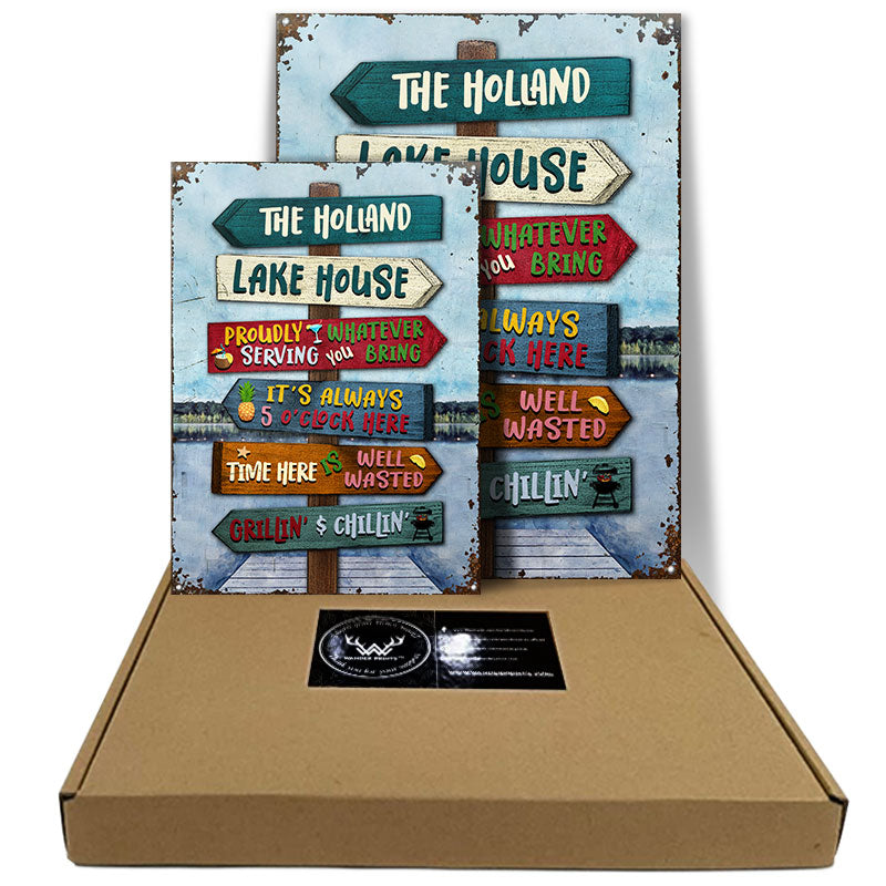 Lake House Proudly Serving Whatever You Bring - Personalized Custom Classic Metal Signs