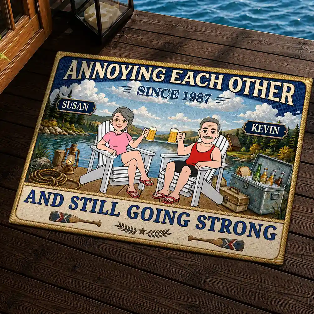 Lake House Retro Couple Annoying Each Other - Personalized Doormat