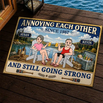 Lake House Retro Couple Annoying Each Other - Personalized Doormat